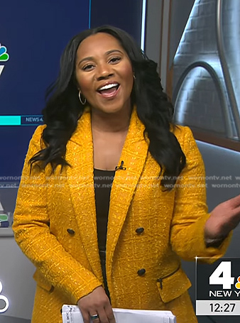 Kay Angrum's yellow tweed blazer on NBC News Daily