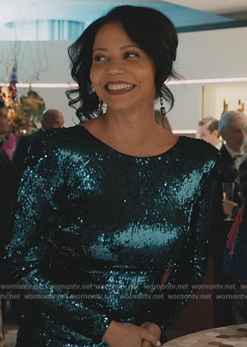 Claudia's teal sequin dress on Elsbeth