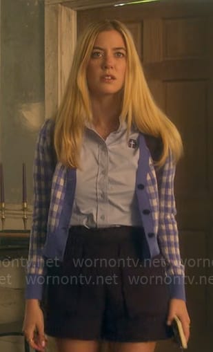 Kelly's blue gingham check cardigan on Pretty Little Liars Summer School