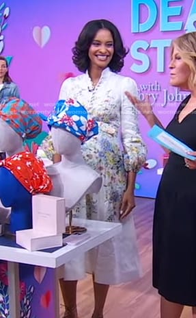 Kimanee Mason's white floral belted midi dress on Good Morning America
