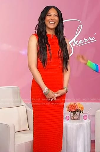 Kimora Lee Simmons's red ribbed sleeveless dress on Sherri