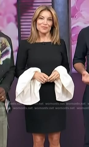 Kit's black contrast bell sleeve dress on Access Hollywood