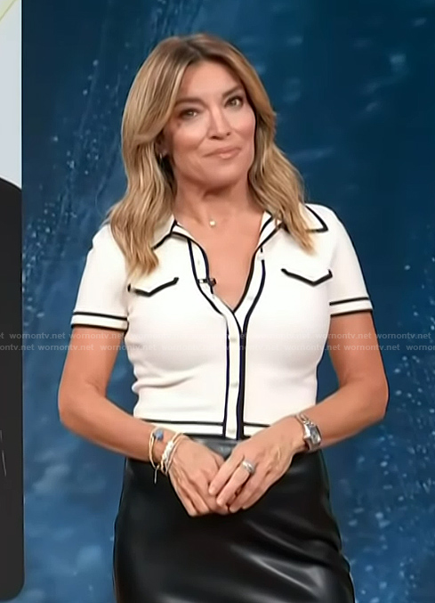 Kit's white contrast trim shirt on Access Hollywood