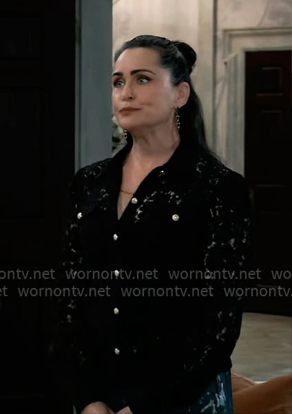 Lois's black lace shirt and paint splatter jeans on General Hospital