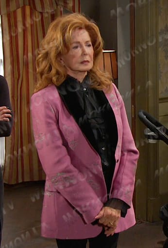 Maggie's pink blazer with velvet collar on Days of our Lives