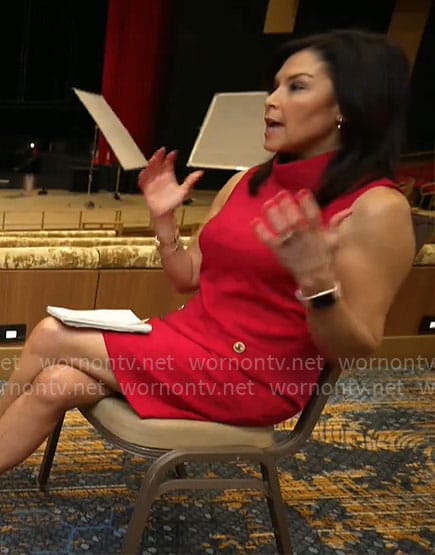 Meg Oliver's red dress with gold buttons on CBS Mornings
