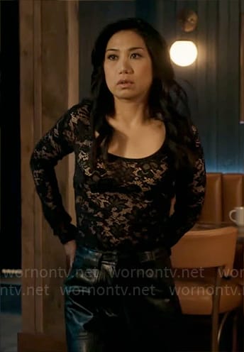 Mel's black lace top on The Equalizer