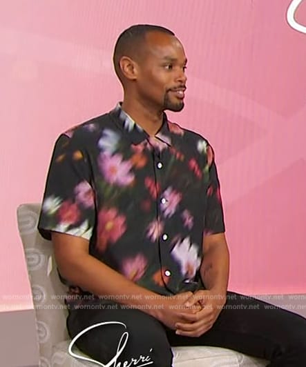 Michael Arceneaux's black floral print shirt on Sherri