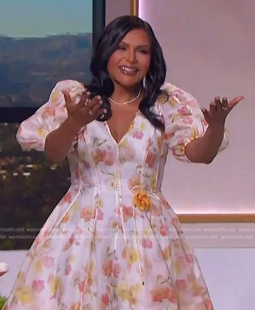 Mindy Kaling's floral print flare dress on The Jennifer Hudson Show