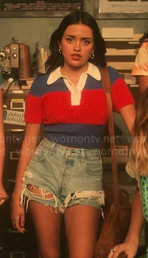 Noa's red and blue textured stripe top on Pretty Little Liars Original Sin