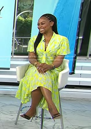 Rhea Williams' yellow floral ruched dress on Today