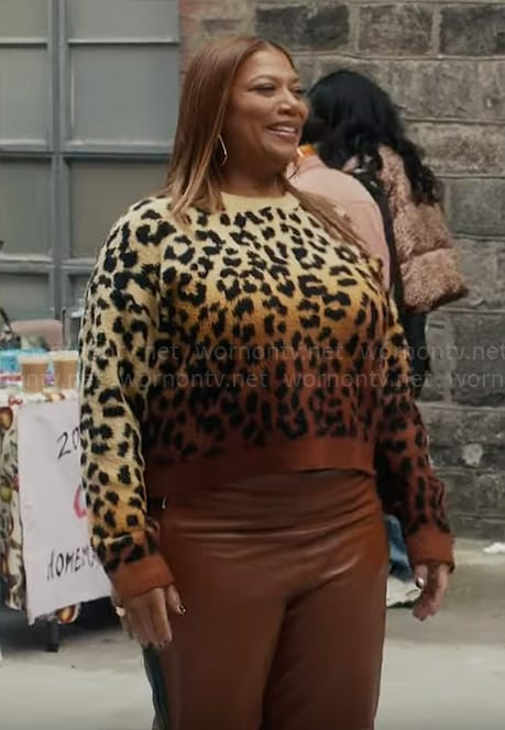 Robyn's ombre leopard print sweater and leather pants on The Equalizer