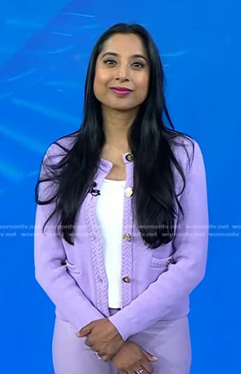 Dr. Roshini Rajapaksa's lilac braided trim cardigan on Today