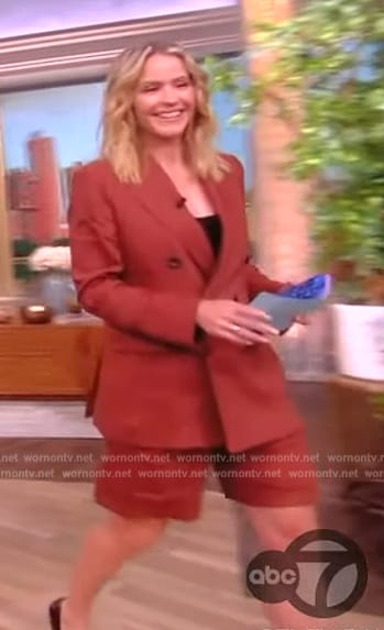 Sara's brown double breasted blazer and shorts on The View