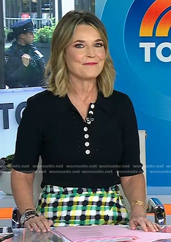 Savannah's black polo top and plaid skirt on Today