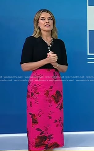 Savannah's black top and pink floral pencil skirt on Today