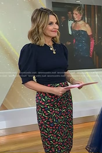 Savannah's navy smocked top and floral skirt on Today