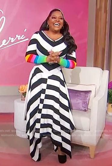 Sherri's asymmetric striped dress on Sherri