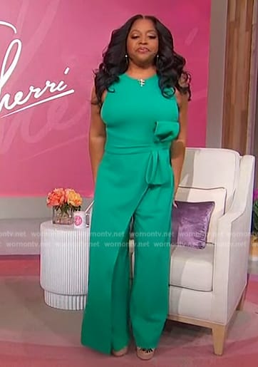 Sherri's green tie waist jumpsuit on Sherri