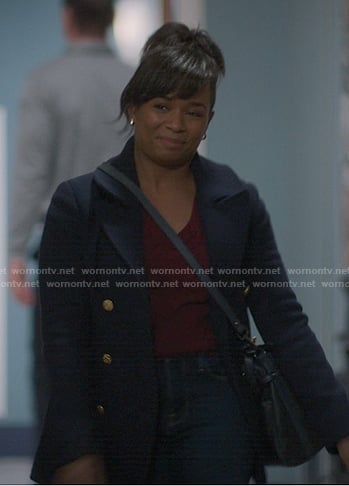 Simone's navy jacket with gold buttons on Greys Anatomy
