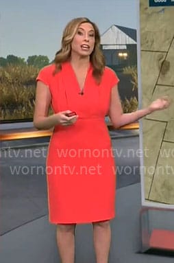 Stephanie Abrahms' coral red v-neck dress on CBS Mornings