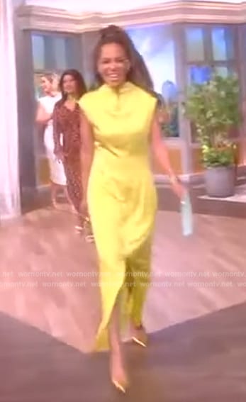 Sunny's yellow satin mock neck dress on The View