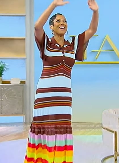 Tamron's striped maxi polo dress on Tamron Hall Show