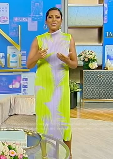 Tamron's palm print plisse dress on Tamron Hall Show