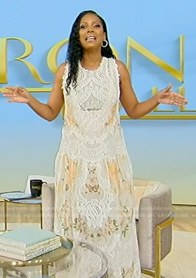 Tamron's floral lace two piece dress on Tamron Hall Show
