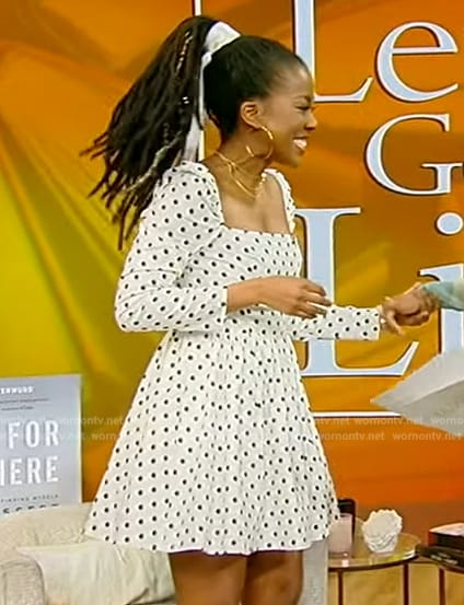 Tomi Adeyemi's white polka dot print dress on Tamron Hall Show