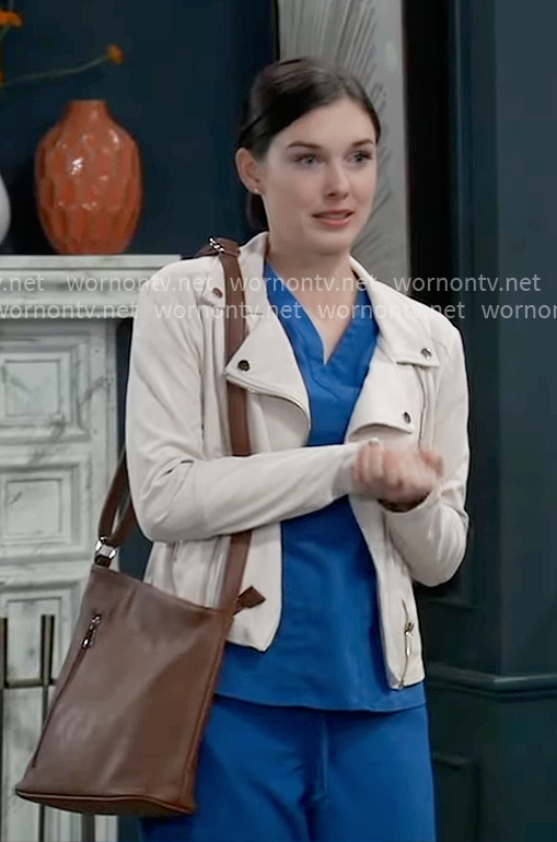Willow's white moto jacket on General Hospital