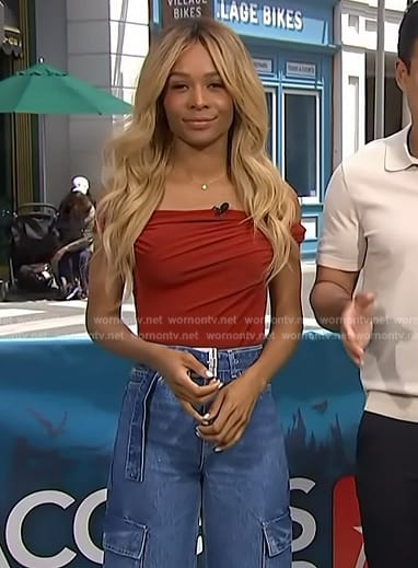 Zuri's denim cargo jeans on Access Hollywood