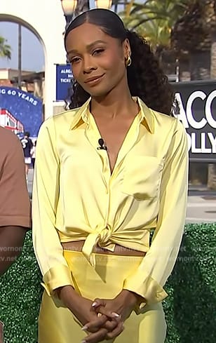 Zuri's yellow satin blouse on Access Hollywood