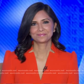Zohreen Shah's orange v-neck dress on Good Morning America