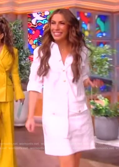 Alyssa's white mini cargo dress on The View