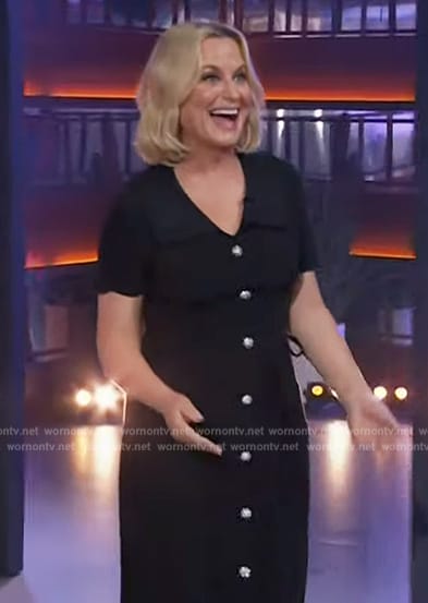 Amy Poehler's black button front dress on The Kelly Clarkson Show