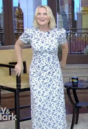 Amy Poehler's floral print short sleeve dress on Live with Kelly and Mark