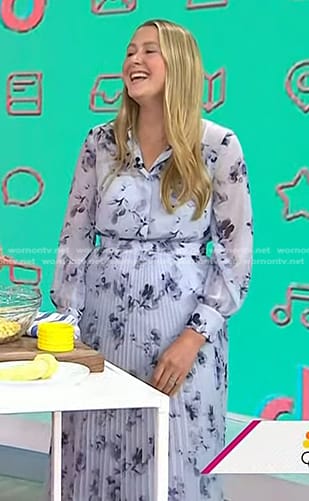 Carlie Hamilton's blue floral pleated shirtdress on Today
