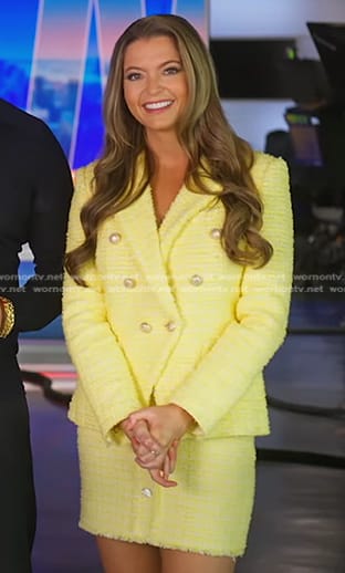 Dani's yellow tweed blazer and mini skirt on Good Morning America