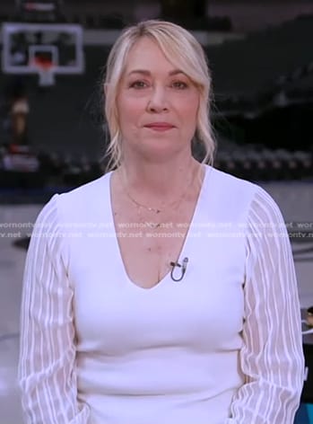 Doris Burke's white striped sleeve top on Good Morning America