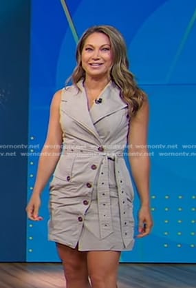 Ginger's beige sleeveless safari dress on Good Morning America