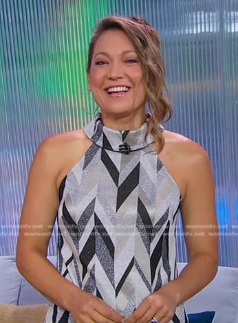 Ginger's metallic geometric halter top on Good Morning America