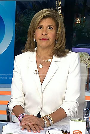 Hoda's white ruched sleeve blazer on Today