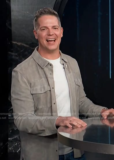 Jason's gray suede jacket on E! News