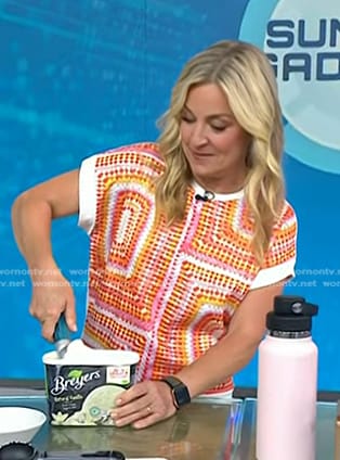 Jennifer Jolly's orange printed knit top on Today