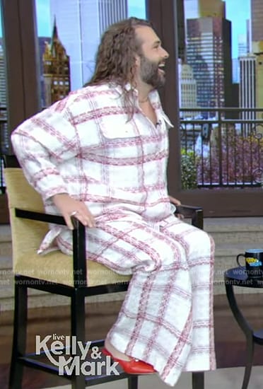 Jonathan van Ness's check jacket and pants on Live with Kelly and Mark
