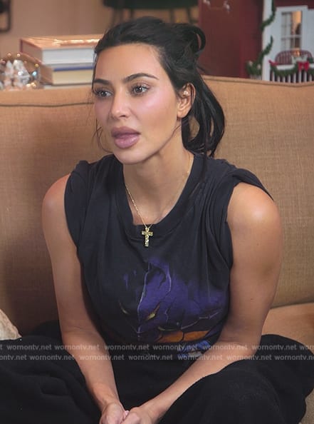 Kim's black Evangelion graphic tee on The Kardashians