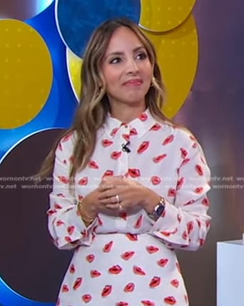 Lilliana Vazquez's lip print blouse and mini skirt on Good Morning America