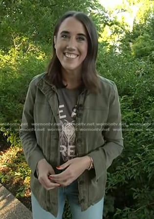 Maggie's graphic print tee and green utility jacket on Today