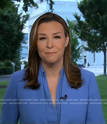 Mary's blue blouse and collarless blazer on Good Morning America